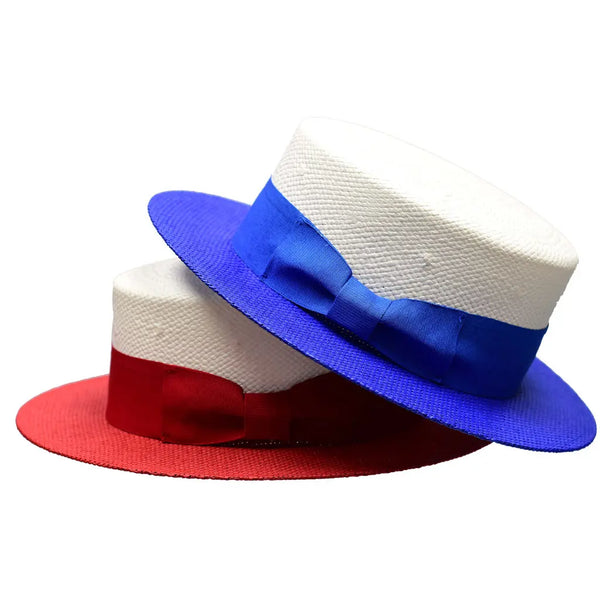 Bruno Capelo Boater Two-Tone Straw Flat Brim Skimmer - Image 2