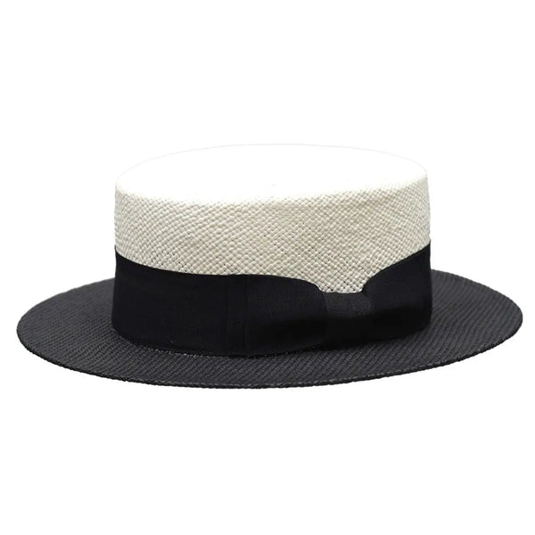 Bruno Capelo Boater Two-Tone Straw Flat Brim Skimmer - Image 4