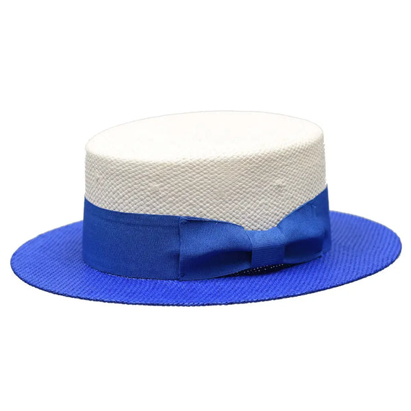 Bruno Capelo Boater Two-Tone Straw Flat Brim Skimmer - Image 6