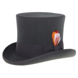 Ferrecci Premium Top Hat in Charcoal Wool Victorian Elegance