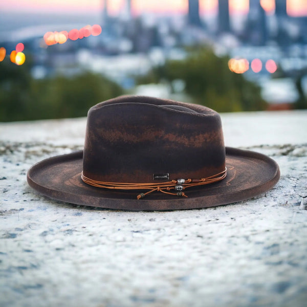Avacreeks Brownstone Distressed Wide Brim Wool Fedora - Image 4