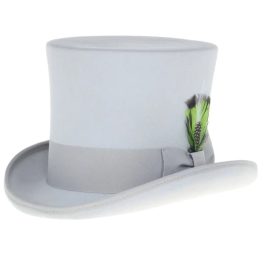 Ferrecci Premium Top Hat in Light Grey Wool Victorian Elegance