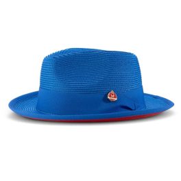 Montique Patterson Red Bottom Pinch Front Straw Fedora