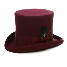 Ferrecci Premium Top Hat in Burgundy Wool Victorian Elegance